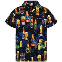 King Kameha Hawaiihemd "Beerbottle" Funky Hawaii-Hemd Herren Kurzarm Front-Tasche Stylish