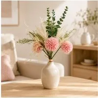 Kunstblume Kunstblumen-Strauß rosa mit Dahlien Eukalyptus wie echt Wiesenblumen, matches21 HOME & HOBBY, Höhe 37 cm, Großer Blumen-Strauß für Vasen als realistische Blumen-Deko