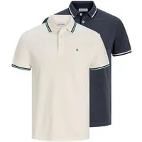 Jack & Jones Poloshirt JJEPAULOS im Doppelpack mit Logostickerei und Komfort (Packung, 2-tlg., 2er-Pack) unifarben mit Farbeinsatz, modisch, schmal, Baumwolle, Polokragen