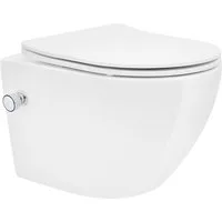 LuxeBath Tiefspül-WC Spülrandloses Wand Hänge WC aus Keramik mit WC-Sitz Absenkautomatik, Toilette kurz mit Bidet-Funktion & Nano Beschichtung Tornadospülung