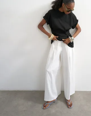 TOPSHOP - TSSUSANN HR WIDE TROUSR WVN Bright White - Gr. - 36