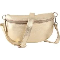 MIRROSI Bauchtasche Damen, Echtleder, Leder, Made in Italy, Umhängetasche, Brusttasche, (Schultertasche für jeden Anlass (1 Tasche & 1 / 2 Gurte), METALIC Gold Silber Crossbody Bag, verstellbare Schulterriemen