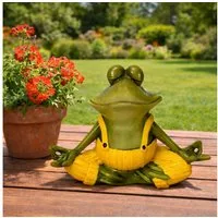 Online-Fuchs Gartenfigur für draußen - Yoga Frosch - Deko Figuren für Garten, Balkon & Terrasse, (gelbe oder orange Latzhose), aus langlebigem Kunstharz gefertigt, wetterfest - 19 oder 31,5 cm groß