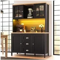 Flieks Küchenbuffet mit LED-Beleuchtung, Schubladen und Glastüren in Retro-Stil (1-St., B120/T40/H179 cm) Hochschrank Küchenschrank Geschirrschrank mit verstellbare Ablagen