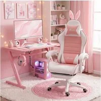 Vinsetto Gaming-Stuhl mit Lendenwirbelstütze, Fußstütze, Hasenohren, Kopfkissen (Bürostuhl, 1 St), mit verstellbar Liegefunktion, Rosa