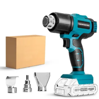 21V Cordless Rechargeable Hot Air Gun Adjustable Temperature 550℃ Compatible with Power Tools Battery Includes Nozzles P