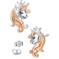 Limana Paar Ohrstecker Ohrringe 925 Silber rosegold Pferde Einhörner für Mädchen Damen Kinder (Schmuck Kinderschmuck Echtschmuck mit Dose), Geschenk Ostern Weihnachten Geburtstag Einschulung Schulanfang