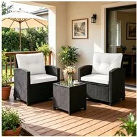 COSTWAY Balkonset, (3-tlg), Gartenmöbel Set Rattan mit Kissen, 2 Stühlen, Tisch