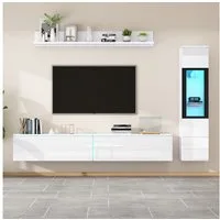 Merax Wohnwand mit LED-Beleuchtung, in Hochglanz Weiß/Schwarz, (3-St), 3-teilig TV-Wohnwand Set mit TV Schrank, Vitrine & Hängeregal