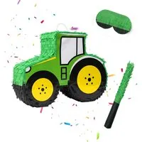 relaxdays Pinata Traktor mit Stab und Maske, Grün-Gelb