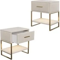 FUROKOY Nachttisch 2er set Nachtschrank mit Schubladen, Beistelltisch mit Metallbeine (Sofatisch Beistelltisch mit 1 Schubladen, Beige Samt), Schubladenschrank für Schlafzimmer Flur Wohnzimmer, 40 x 31 x 50 cm