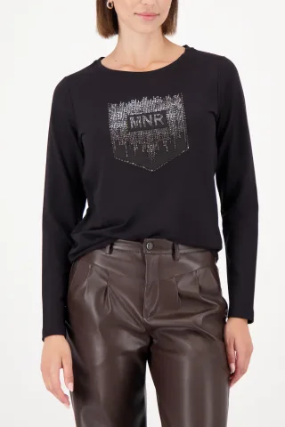 monari - Langarmshirt mit Strasssteinen schwarz - Gr. - 34