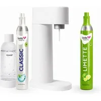 SodaTASTE Wassersprudler SodaTASTE Sparangebot: Woody Wassersprudler Weiß + CO2-Aroma Zylinder, Biokomposit-Sprudler, 2x CO2 (1x Aroma), 1L Flasche, stromlos