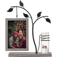 SURFOU Bilderrahmen zum Basteln Holz Bilderrahmen Doppelglas, Schwarz, Moderner Fotorahmen mit Vase, für 2 Bilder (10x15 cm MDF-Konstruktion Metallbaum Bilderrahmen für 2 Fotos, Geschenke für Familie, Freunde, Mama, Oma – Ideal für Geburtstags- und F