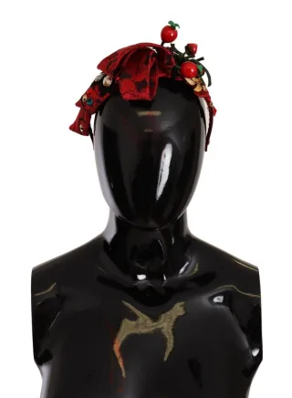 Dolce & Gabbana Red Tiara Berry Fruit Crystal Bow Hair Diadem Women's Bandband