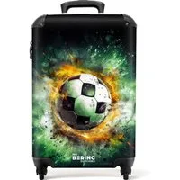 NoBoringSuitcases.com© Kinderkoffer Fußball - Grün 55x35x20cm, 4 Rollen, Kinder Koffer Klein, Trolley Handgepäck, Reisekoffer