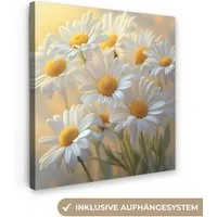 OneMillionCanvasses® Leinwandbild Gänseblümchen - Weiß - Sonnenlicht, Fotodruck (1 St), Wandbild, Deko Schlafzimmer Wohnzimmer Flur 20x20 cm