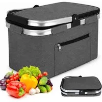 AKKEE Einkaufskorb Großer Picknickkorb mit gepolsterten Griffen Praktischer, Faltbarer Korb Einkaufstasche mit Aluminiumrahmen