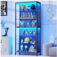 BROTTAR Glasvitrine mit 6 Ebenen, LED-Beleuchtung, verstellbaren Glasböden (1-St) 75×35×181cm, schwarz
