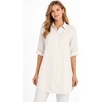 Eight2Nine Hemdbluse Damen Leinen Bluse atmungsaktiv Tunika Sommer langebluse Hemdbluse