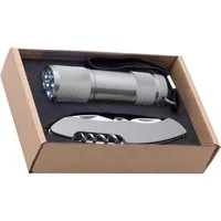 Easy Gifts Taschenmesser Set bestehend aus Taschenlampe und Taschenmesser / Farbe: silber