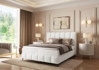 Boxspringbett Schlafzimmerbett ISABEL 180x200cm in Stoff Prime Creme