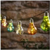 Lights4fun LED-Lichterkette Solar-Glühbirnen-Lichterkette mit 10 Mikro-LEDs in Pastellfarben