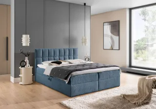 Boxspringbett Schlafzimmerbett DOMINGA PREMIUM 200x200cm Stoff Coral Himmelblau