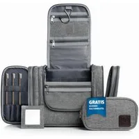 Obics Kulturbeutel XXL 8 Liter (Set, 2 Teilig), zum Aufhängen - Kosmetiktasche für Damen & Herren 10 Fächer