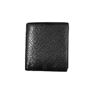 Tommy Hilfiger Elegante schwarze Leder Geldbörse mit zwei Fächern