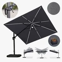 PURPLE LEAF Sonnenschirm Quadrat Alu Balkonschirm, Groß Ampelschirm LED, LxB: 300,00x300,00 cm, 360°Rotation, Sonnenschutz UV50+, für Garten, Terrasse, Pool