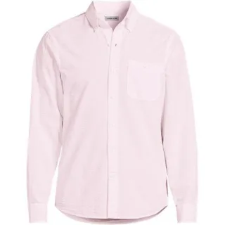 Seersucker-Hemd mit langen Ärmeln, in Lang-Größe, Herren,  Pink, Baumwolle, by Lands' End