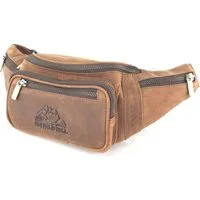 Buffalo Hill Bauchtasche Büffelleder, Vintage Umhängetasche mit Reißverschlüssen >BT-09