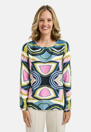 Milano Italy - Blouse with roundneck and long sleeves true blue print - Gr. - 38