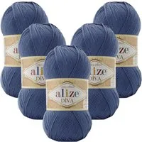 Alize 5 x ALIZE Diva Häkelwolle, 350 m, Spitze,Acrylgarn,Seideneffekt,Häkelkunst