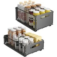 JEOBEST Küchenorganizer-Set Küchenregal Regal mit 2 Korb Auszügen, Schrank Organizer, (2-tlg), Hochwertiger Karbonstahl, Kein Bohren erforderlich