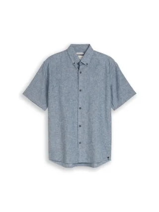 Denim Tom Tailor - Relaxed Fit Kurzarmhemd mit Leinenanteil nighttime blue chambray - Gr. - S