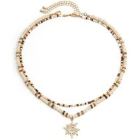 KARMA Ketten-Set Damen Gold Beige Kokosnuss-Schale Perlenkette (Geschenk für Sie Sommerkette, 2-tlg., Damen Damenhalskette modern), Halsketten Kette Damenschmuck