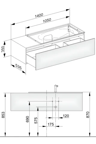 Keuco Waschtischunterschrank Edition 11 31164,1 Front-Auszug, B: 1400, H: 350, T: 535 mm 31164110000