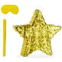 relaxdays Pinata Set Stern mit Stab und Maske, gold