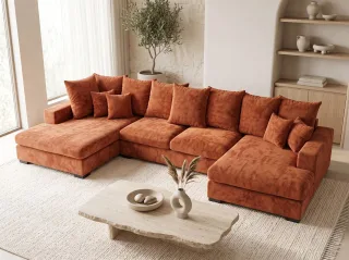 Wohnlandschaft mit Schlaffunktion BENICIO Sofa in Stoff Flow Ziegelrot