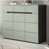 Inn.Furn Schuhkommode Cooper (Flur Kommode in Salbei Grün mit Grau, 120 x 94 cm), 3 Schubladen, 12 Fächer, Soft-Close-Funktion