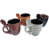 Wurm Tasse Espressotassen Löffel Set Keramik creme braun mokka orange 8 tlg