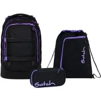 Satch Schulranzen Schulrucksack-Set PACK Purple Phantom 3-teilig (3-teilig), ergonomisch, Your-Size-System: auf Körpergröße anpassbar