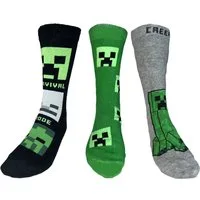 Minecraft Freizeitsocken 3x Minecraft Kindersocken Socken Jungen + Mädchen 31/34, 35/38, 39/42 (Sockenset, 3 Paar) eingesticktes Minecraft Logo