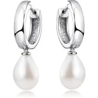 Materia Paar Creolen Damen Perlen / Perlenanhänger Weiß SO-431, 925 Sterling Silber, rhodiniert
