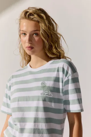 THE FASHION PEOPLE - Striped T-Shirt `Lemon` sage mist stripe - Gr. - L