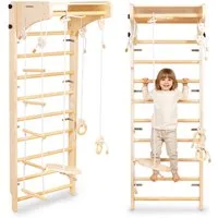 Mamabrum Kletterwand Holz-Kletterwand für Kinder mit Zubehör – Schaukel, Ringe & Seilleiter