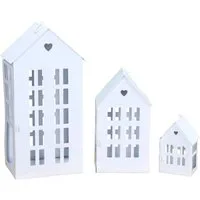 Meinposten Windlicht 3 Laternenhäuser Windlicht Laternen Häuser Metall weiß 3er SET (3 St., 3er Set)