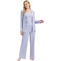 M-Diamant Schlafanzug Damen Pyjama-Set Damenwäsche V-Ausschnitt 3 teilig (Set, 3 tlg) 3-teiliges Set: Jacke mit V-Ausschnitt und Knöpfen, Trägertop und Hose